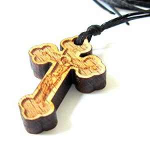 Christian Orthodox Religious Pendant Necklace with Wood Cross / 60