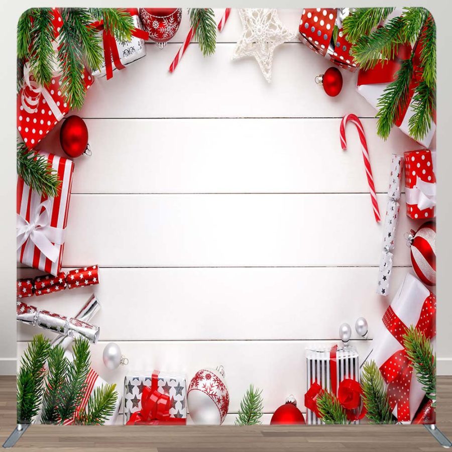 Christmas Balls Gifts White Stripe Pillow Case Backdrop - Aperturee