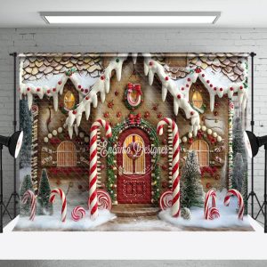 Christmas Candy Gingerbread Home Wonderland Backdrop - Aperturee