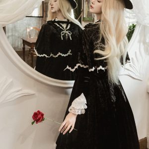 Classical Lolita Dress Polyester Long Sleeves Bow Lolita Dresses Classic Black