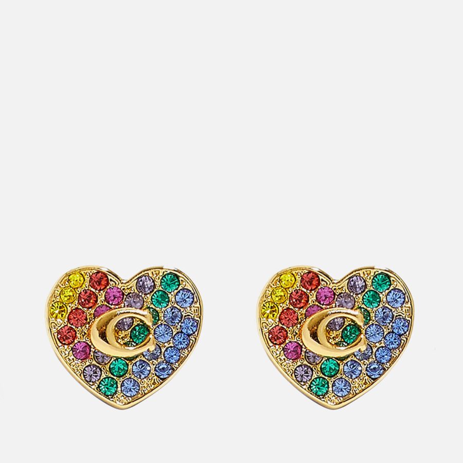 Coach Pave Heart Gold-Plated Crystals Stud Earrings