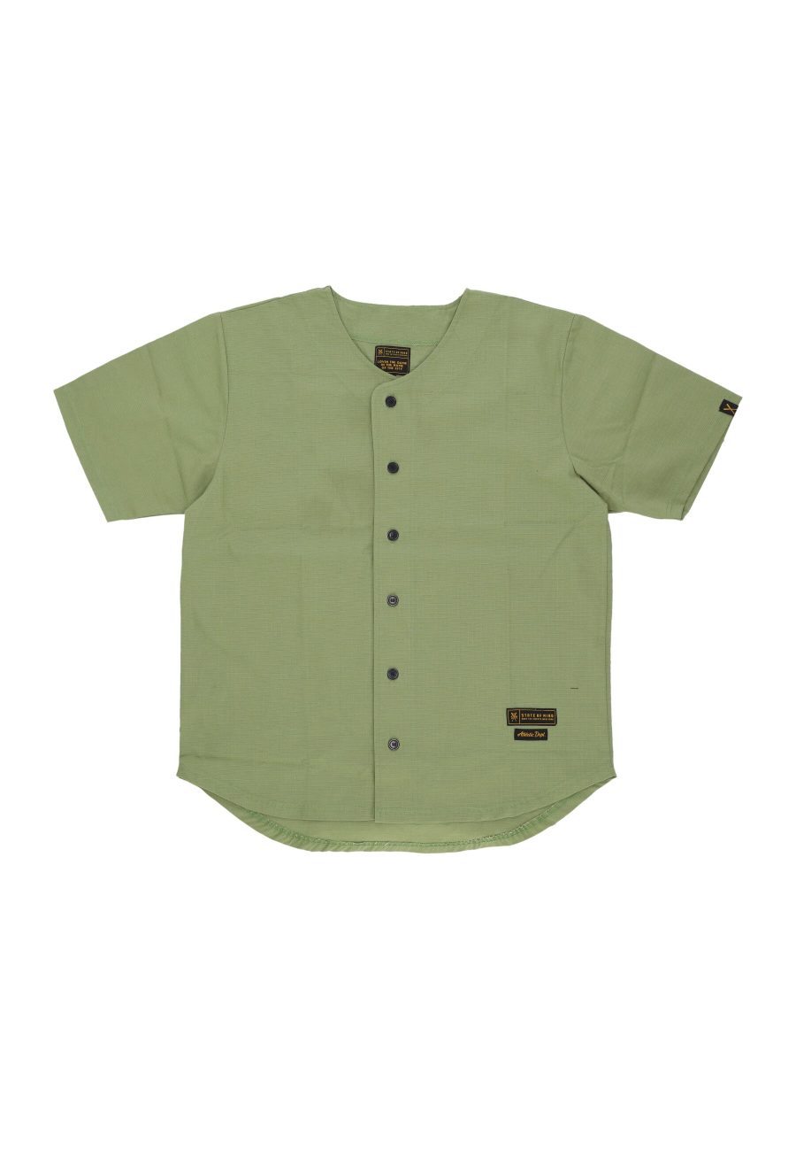 Coat Buttons Men's Baseball Shirt Military Green