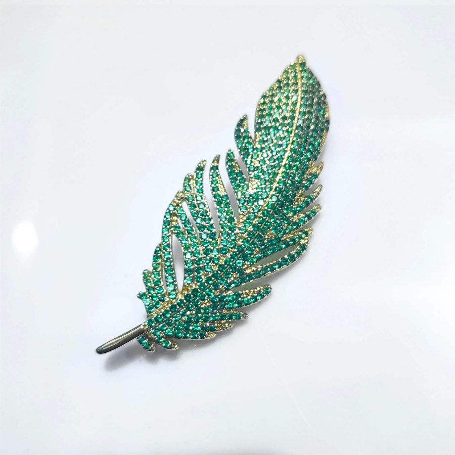 Copper Feather Brooch With Inlaid Micro Cubic Zirconia