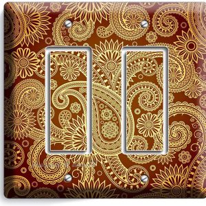 DAMASK PAISLEY PATTERN DOUBLE GFCI LIGHT SWITCH WALL PLATE COVER LIVING ROOM ART