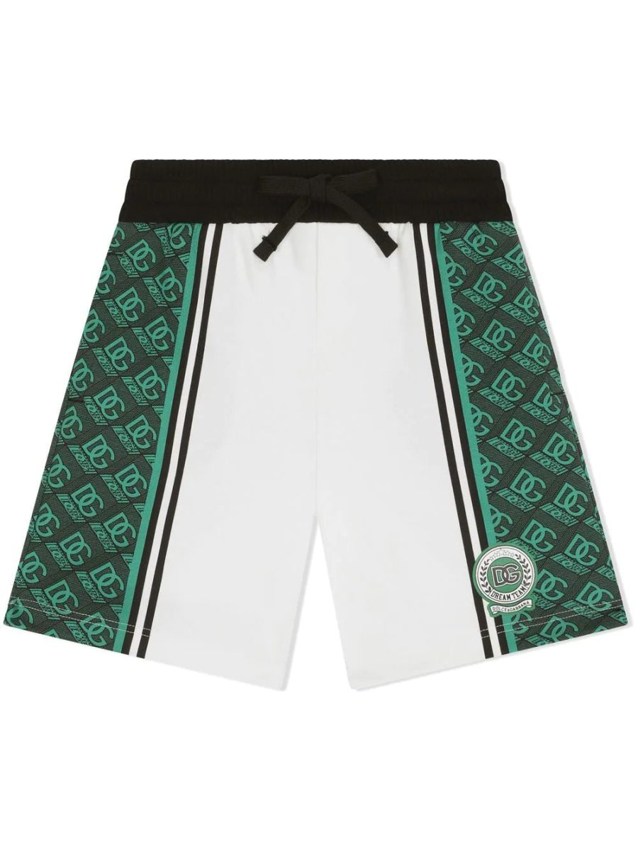 DOLCE & GABBANA KIDS Logo-Print Drawstring Shorts Green Multicolour