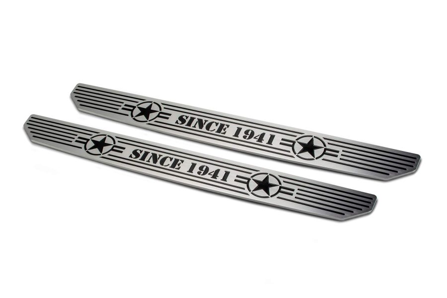 DV8 D-JL-180014-STR2 Door Sill Plates for 2018-2022 Wrangler JL and 2020-2022 Gladiator JT | Front Pair | Embossed with Since 1941 INCH | Billet Aluminum Construction