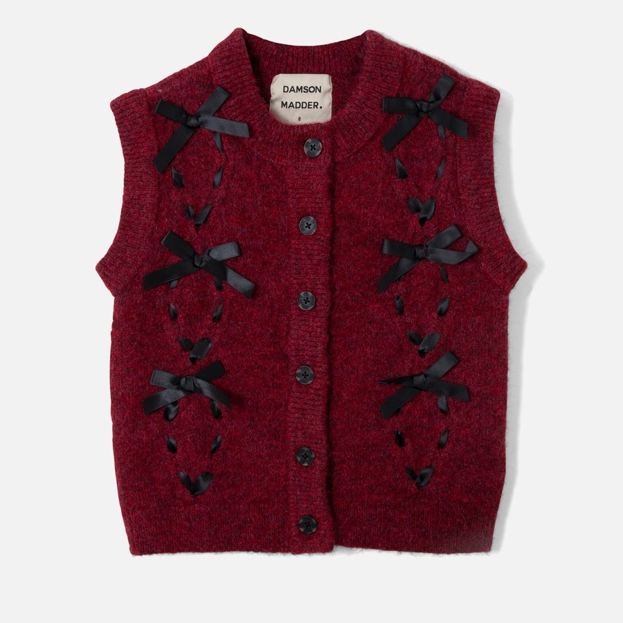 Damson Madder Women's Kimmy Knit Vest With Bows - Burgundy - UK 6