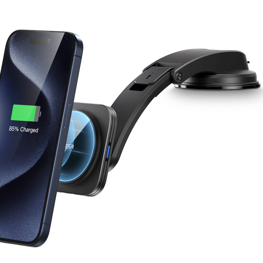 Dashboard Wireless Charger with Low-Profile Mounting Arm (HaloLock) Black