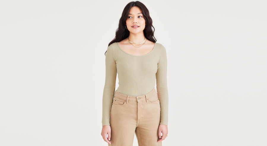 Dockers Bodysuit, Slim Fit, Women's, Khaki L