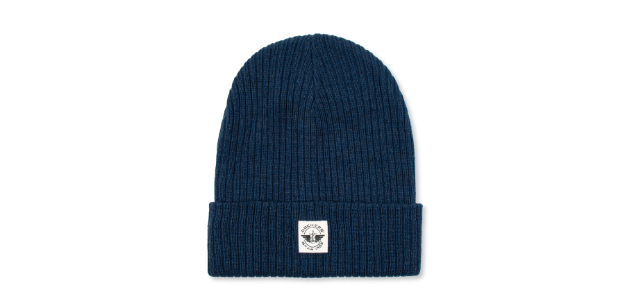 Dockers Recycled Double Knit Ribbed Beanie W/ Woven Seasonal Graphic, Men's, Blue OS