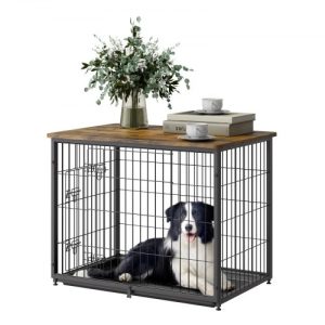 Dog Crate Furniture 33 in Indoor Wooden Dog Kennel with Tray Heavy Duty