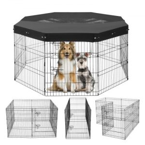 Dog Playpen 8 Panels Foldable Metal Dog Exercise Pen with Top Cover 30"H