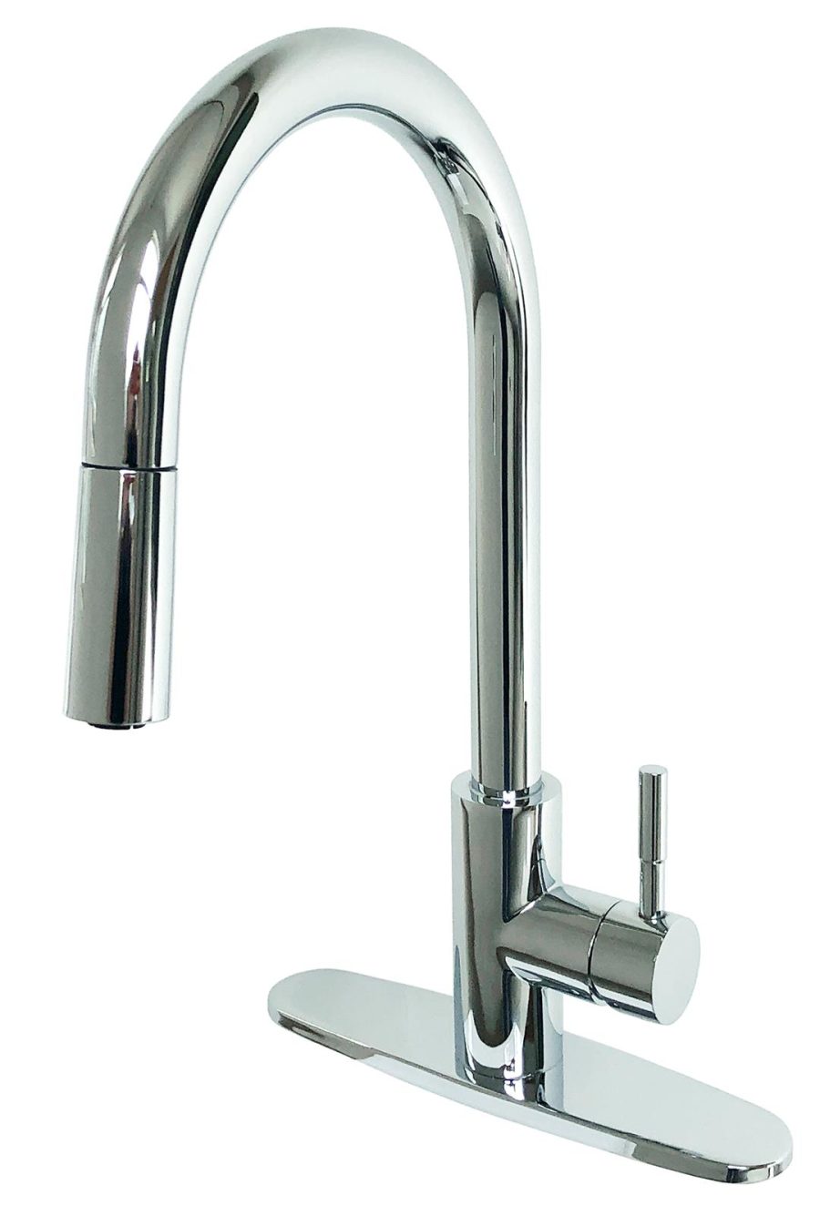 EMPIRE FAUCET SL4000CHA Kitchen Sink Faucet - Single Handle Steel Pull Down Kitchen Faucet with Sprayer and Optional Deck Plate