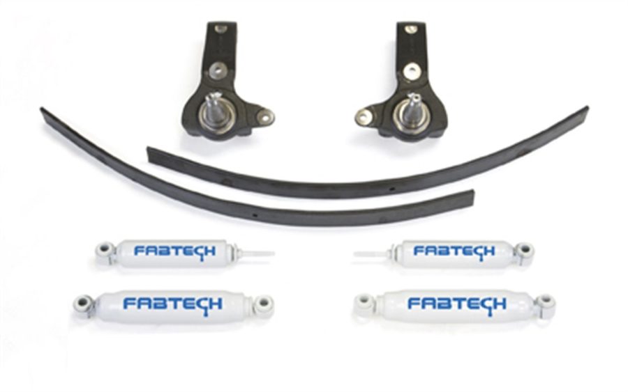 FABTECH K7014 Spindle Lift System w/Performance Shocks 3 in. Lift Incl. Front And Rear Shocks Rear Add-A-Leaf Kit All Required Hardware Spindle Lift System