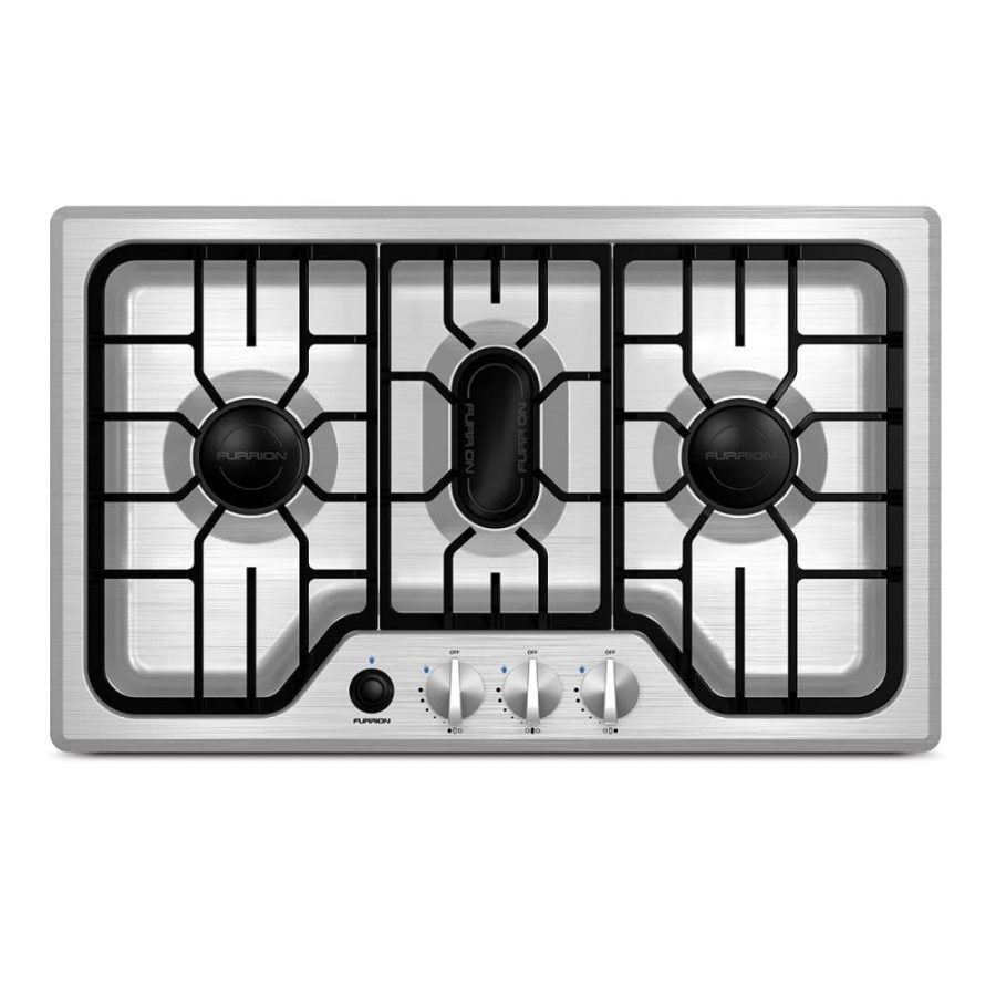 FURRION FGH4ZSA-SS 7500BTU RV Chef Collection Gas Cooktop with 3x Gas Burners; Pulse Ignition and Cast Iron Grate (Stainless Steel)