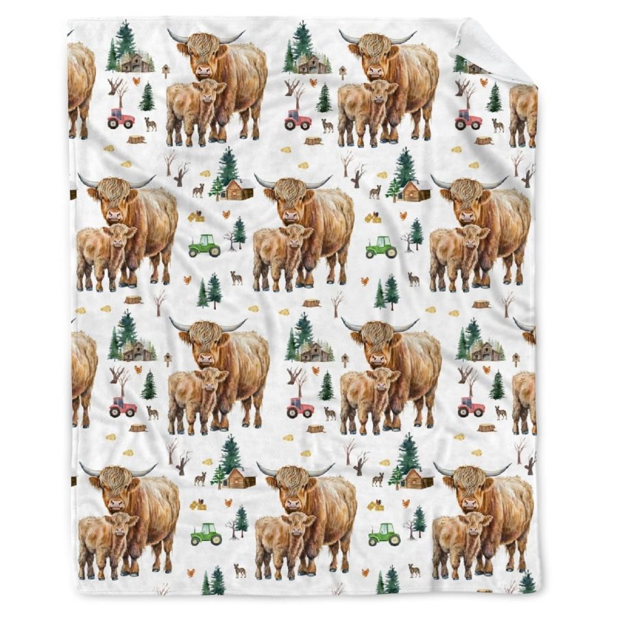 Farm Highland Cattle Fleece Flannel Gift Blanket Lightweight Soft Throw Blanket