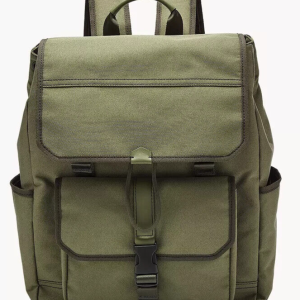 Fossil Weston Nylon Olive Green Laptop Backpack Leather Trim SBG1320345 NWT $350