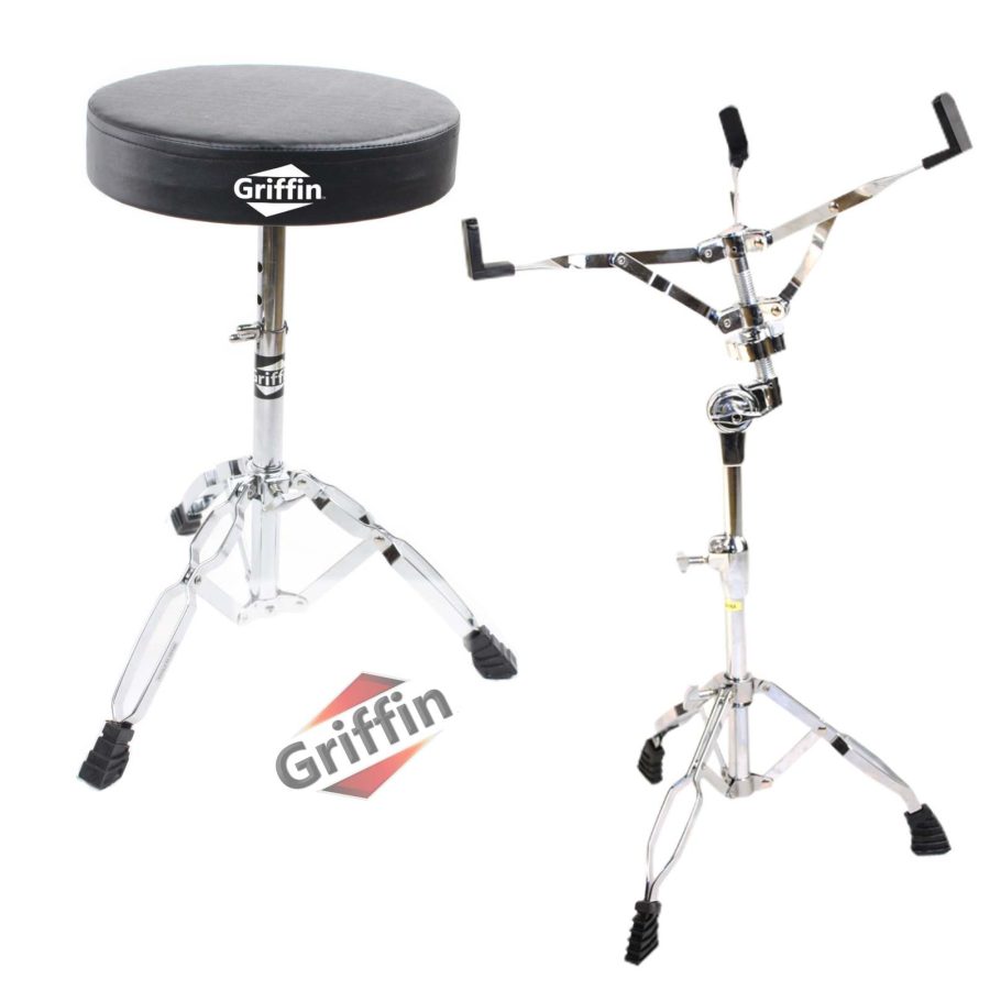 GRIFFIN Snare Stand & Drum Throne (2-Pack Set) - Chrome Percussion Hardware Kit