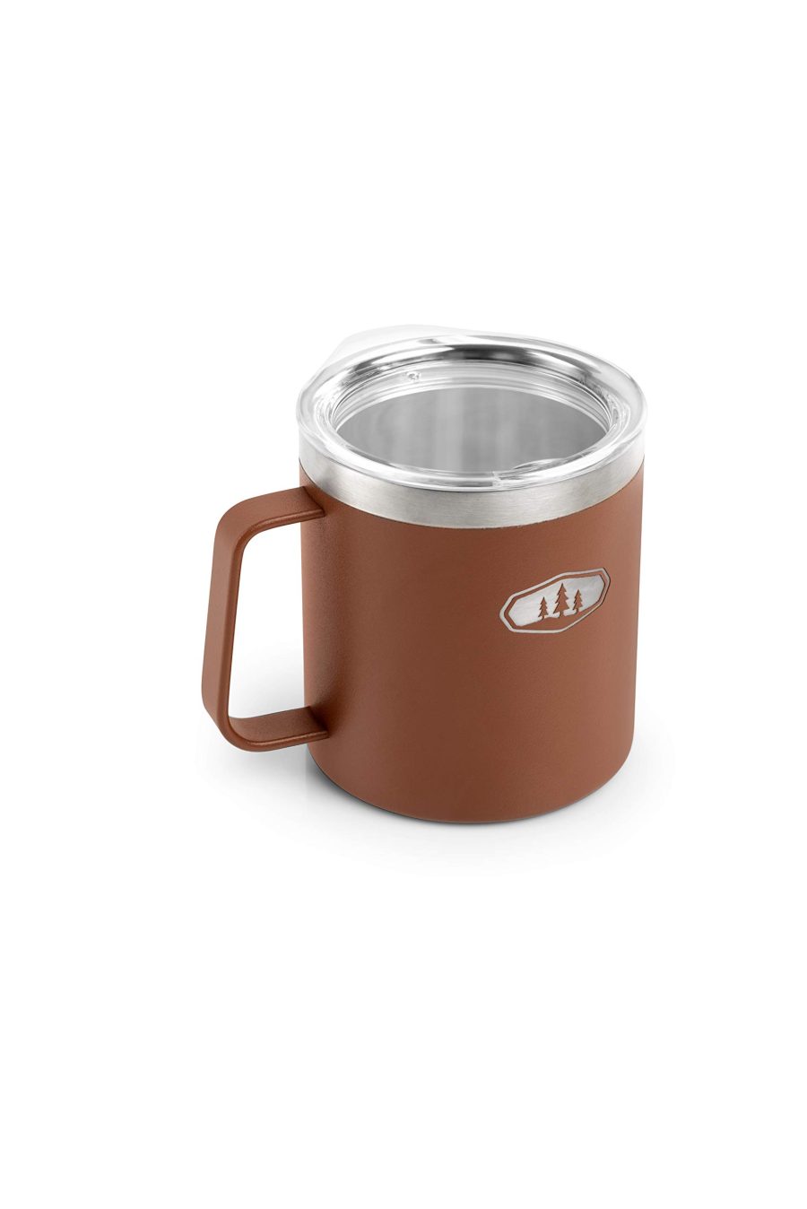 GSI OUTDOORS 63257 Glacier Stainless Lightweight Camp Cup for Camping and Backpacking - 15 oz - Ginger Bread - Clear Lid