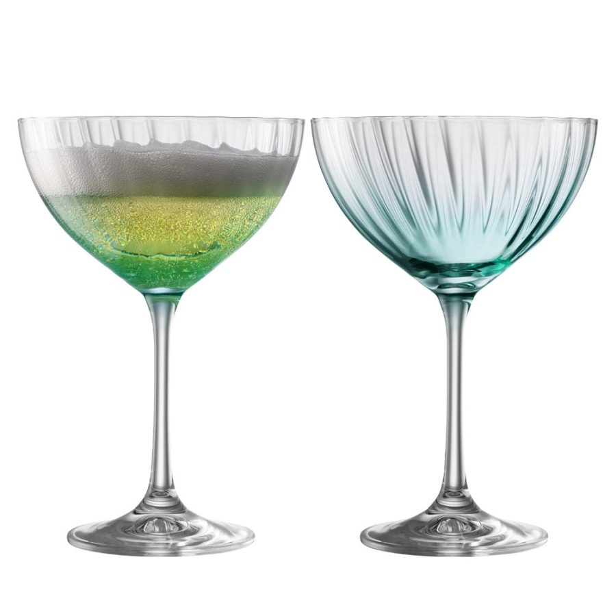 Galway Crystal Erne Cocktail/Champagne Saucer Set of 2 in Aqua