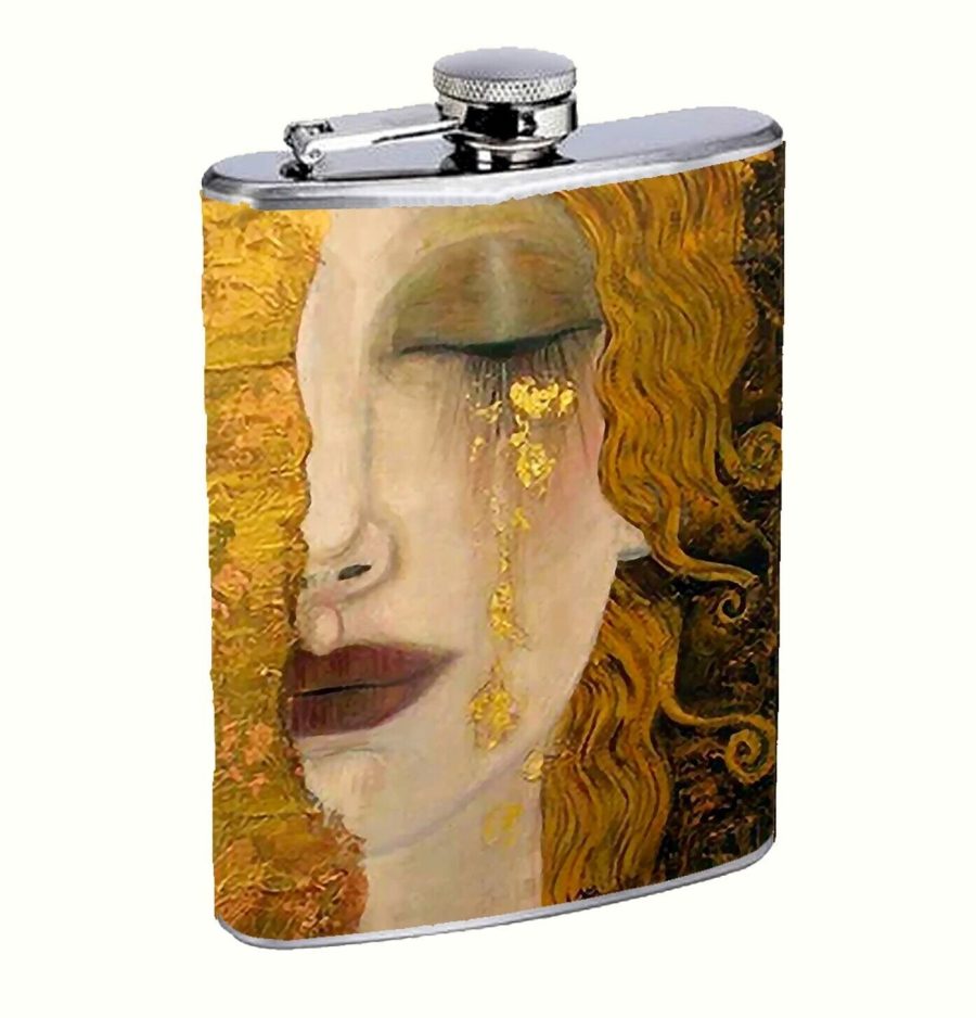 Gold Woman Art Illustration 8oz Stainless Steel Hip Flask Drinking Liquor