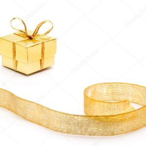 Gold gift box with the ribbon