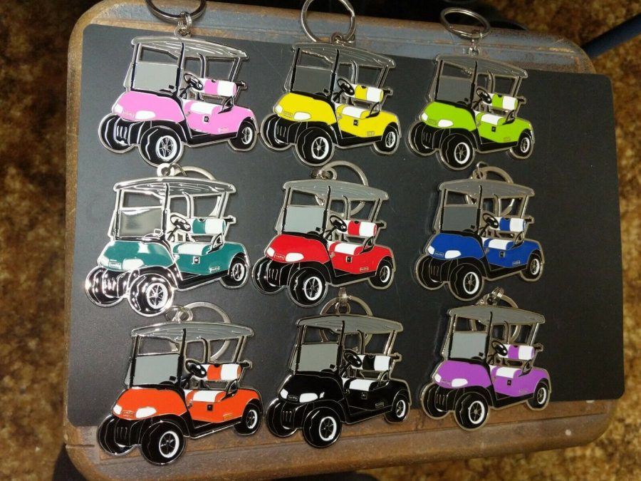 Golf Cart keychains, 9 colors to choose from. $14.99 each. (E9)(E10)