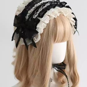 Gothic Lolita Accessories Black Bows Lace Headwear Polyester Miscellaneous