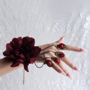 Gothic Lolita Accessories Burgundy Chains Flowers Accessory Polyester Miscellaneous