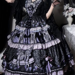 Gothic Lolita Dresses Butterfly Chains Butterfly Pattern Fruit Pattern Deep Purple Deep Purple