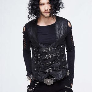 Gothic Punk Men's Jacquard Patchwork Ves Clothing Waistcoat Costumes Silver Top