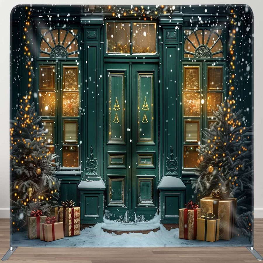 Green Door Gift Winter Snowy Pillow Cover Backdrop - Aperturee