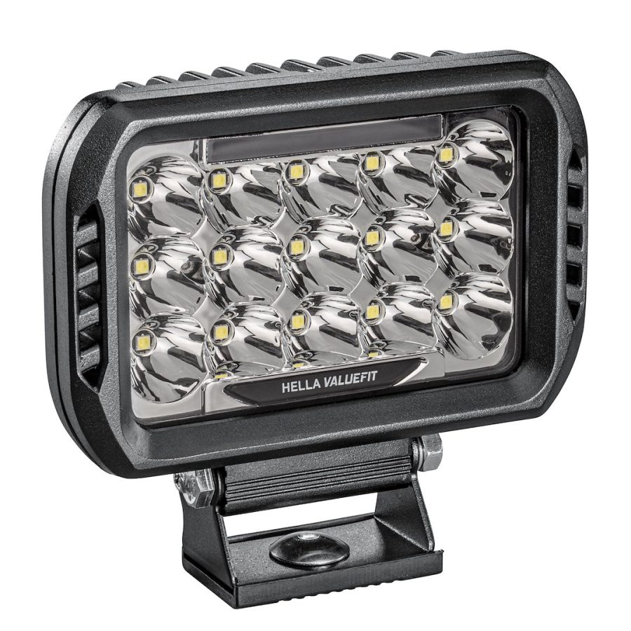 HELLA 358154041 HELLA VALUEFIT 450 LED DRV 1PC, LED Bulb; 15 LED Clear Bulbs; 6.3 X 5.8 Inch Rectangular; 75 Watt; 3000 Lumens; Black Aluminum Housing; Upright Mount; Single; With Mounting Bracket/ Stone Shield/ Mounting Hardware