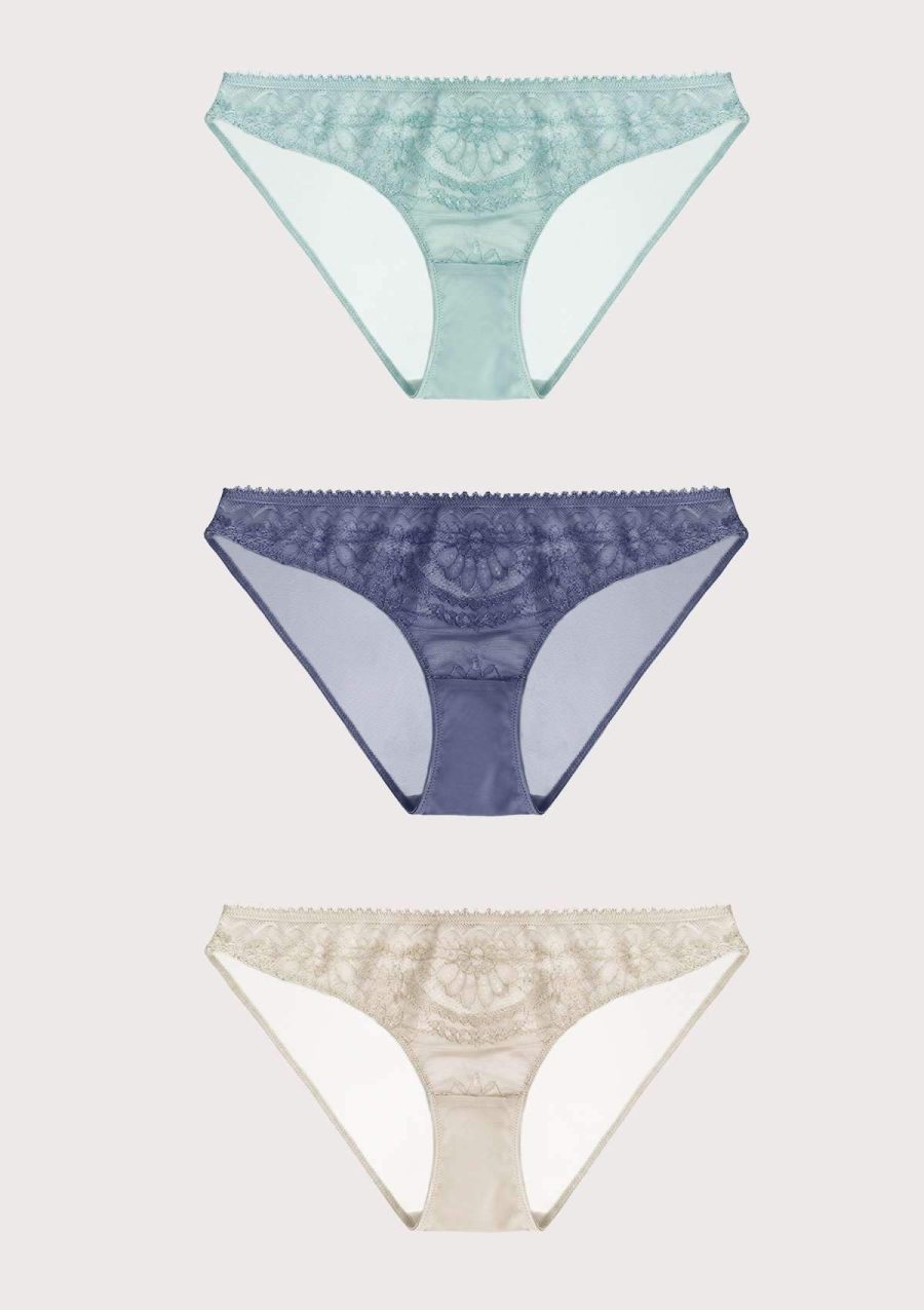 HSIA Beautifully-designed Breathable Bikini Panties 3 Pack - S / Light Blue+Blue+Linen