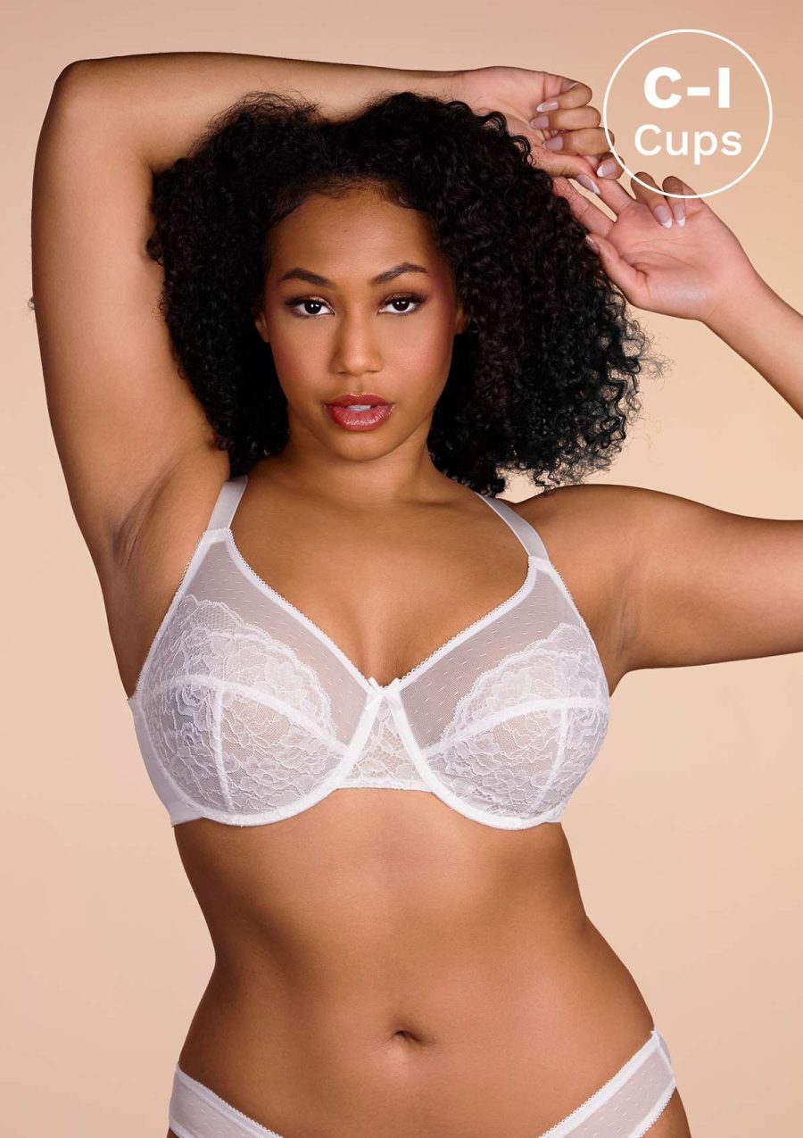 HSIA Enchante Lace Bra and Panties Set: Bra for Side and Back Fat - White / 34 / C