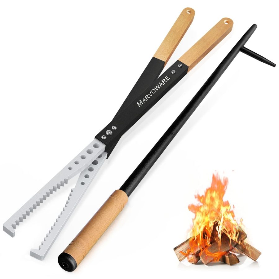 Heavy Duty Fire Tong And Fire Poker Set With Wood Insulation Handle Fireplace Po