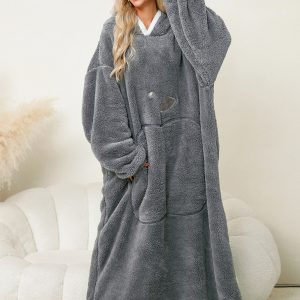 Home Wear Hooded Long Sleeves Flannel Casual