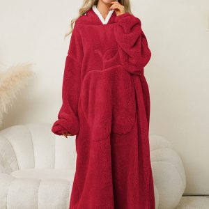 Home Wear Hooded Long Sleeves Flannel Casual