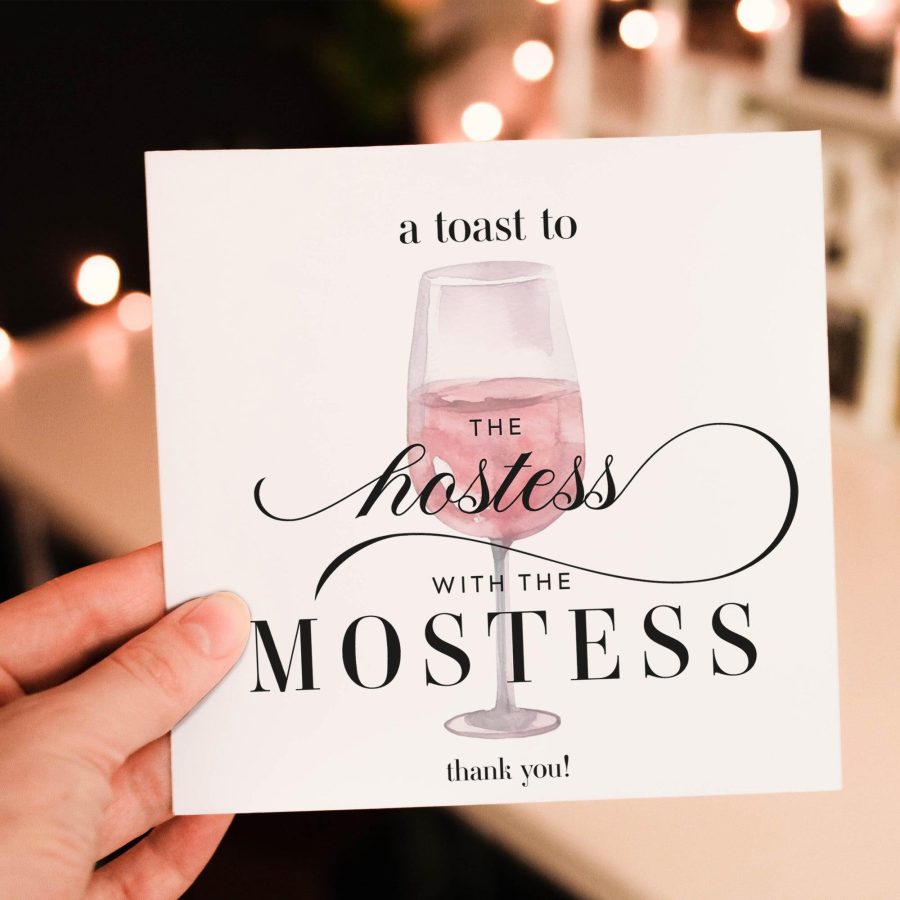 Hostess Thank You Card Blush Pink Champagne Glass Card