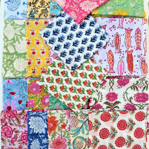 Indian Hand Block Print 100%Cotton Voile Fabric Napkins Set 24 Pc Floral Assort