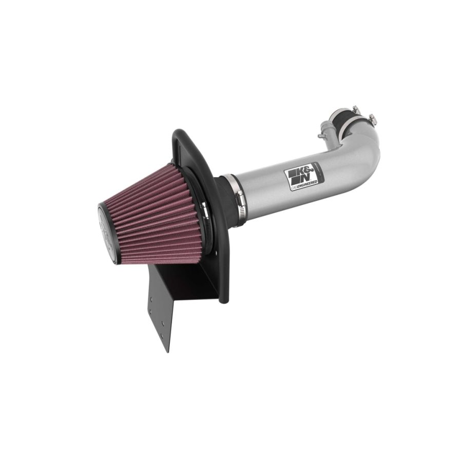 K&N FILTER 69-9900TS PERFORMANCE AIR INTAKE SYSTEM, Textured Silver Aluminum Tube; Red Filter; With Heat Shield