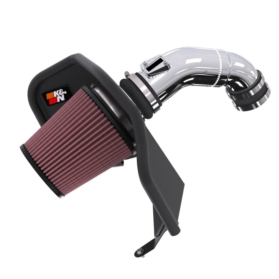 K&N FILTER 77-9043KP PERFORMANCE AIR INTAKE SYSTEM, Polished Aluminum Tube; Red Filter; With Heat Shield