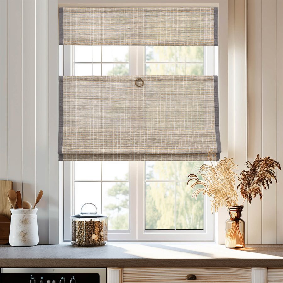 Keego Natural Woven Fabric Roman Shades Cordless Top Down Bottom Up without Lining