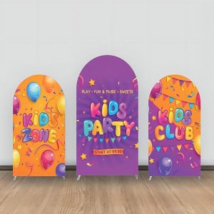 Kid Club Balloon Flag Purple Party Arch Backdrop Kit - Aperturee