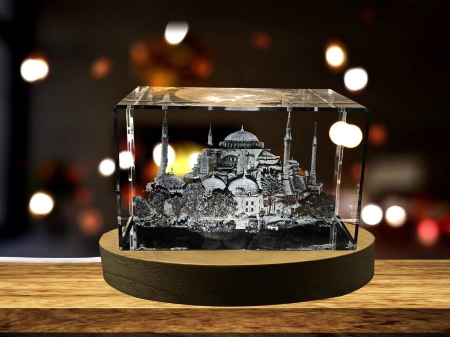 LED Base included | Hagia Sophia 3D Engraved Crystal Decor