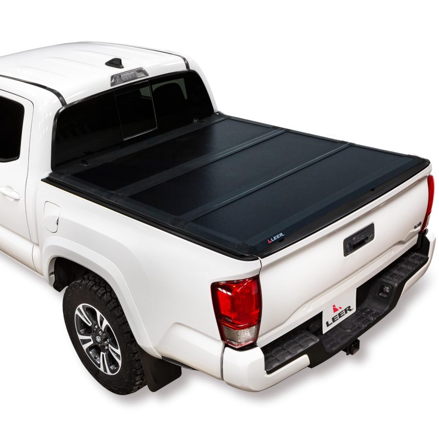 LEER 631286 HF350M Tri-Folding Truck Bed Tonneau Cover, Fits Toyota Tacoma Double Cab with Deck Rail System, Years 2016-2023, 52 INCH Truck Bed, Black