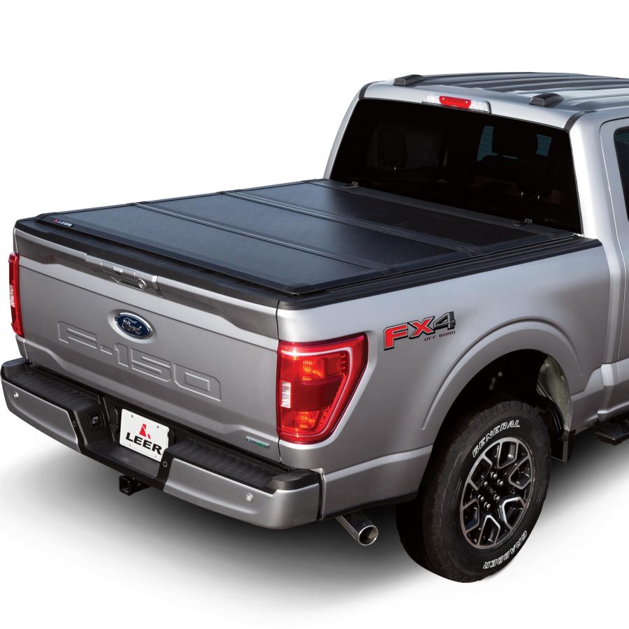 LEER 631404 HF350M Tri-Folding Truck Bed Tonneau Cover, Fits Ford F-150 Super Crew/Super Cab, Years 2004-2024, 56 INCH Truck Bed, Black