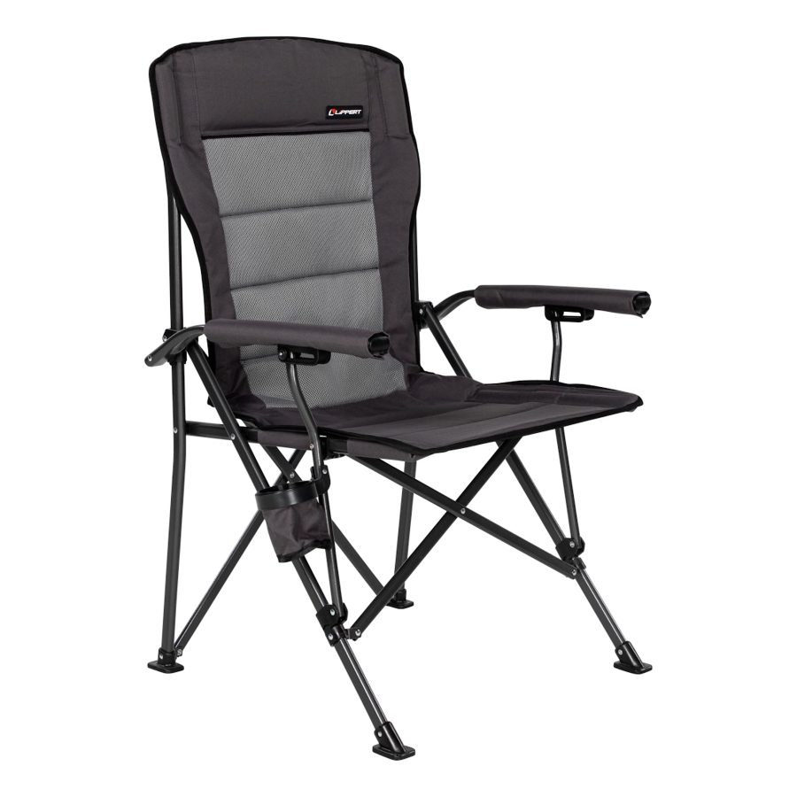 LIPPERT 2021123276 Scout Outdoor Folding Chair for Camping, Foldable, Steel Tube Frame, 600D Polyester, UV and Water Resistant PVC Coating, 500 lb. Weight Capacity, Dark Grey