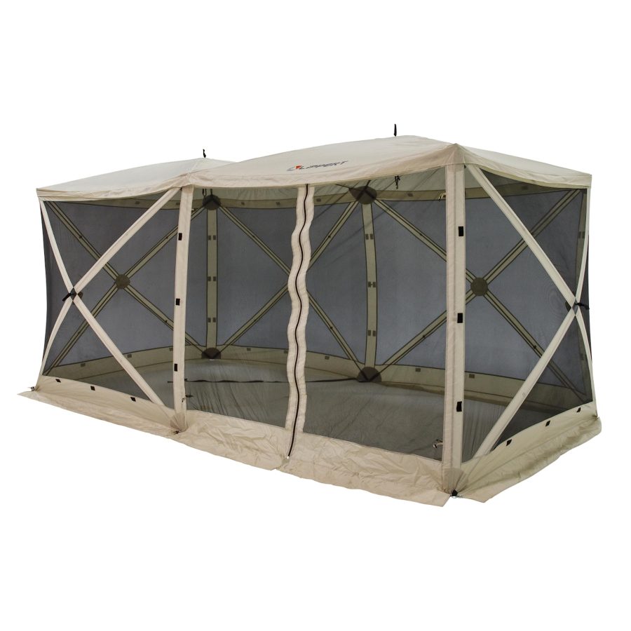 LIPPERT 2022114836 Picnic Popup Double Gazebo Tent for Camping, Patios and Easy Outdoor Shelter, 16FT x 8FT Breathable Mesh Screen Walls, 8-12 People, 128 Sq. Ft. Integrated Lantern Holders