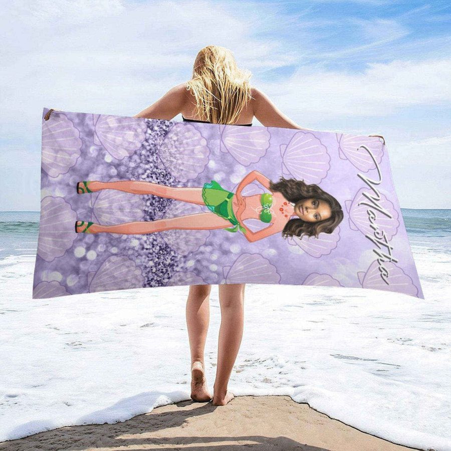 Lavender Glitter Shell Custom Photo Beach Towel - Aperturee